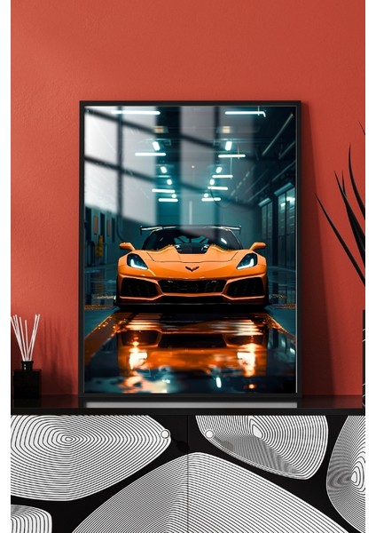 Corvette Araba Çerçeveli Metal Poster Tablo modelleri