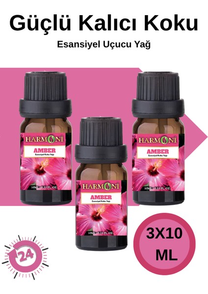 Amber Esansiyel Uçucu Koku 10ML Difüzör Esansı Buhurdanlık Yağı ve Oda Kokusu 3'lü Set