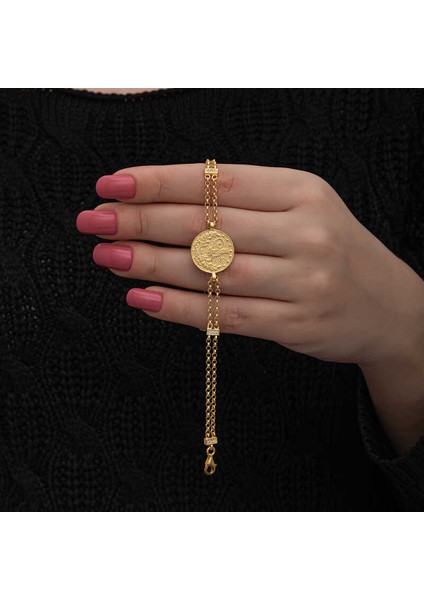 925 Ayar Gümüş Gold Kaplama Tuğralı Kadın Bileklik T8654 (770770) fiyatları