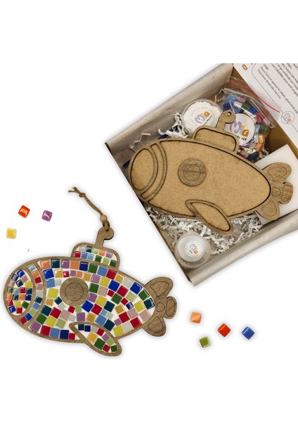 Denizaltı Mozaik Sanat Seti- Ahşap Figürlü Sanatsal Mozaik Çocuk Etkinlik Seti-Kendin Yap Seti