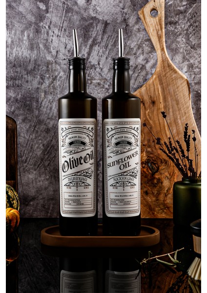 750ML Retro Serisi Ahşap Stantlı Zeytinyağı Şişesi ve Ayçiçek Yağı Şişesi fiyatları