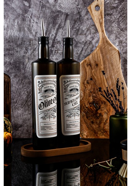 750ML Retro Serisi Ahşap Stantlı Zeytinyağı Şişesi ve Ayçiçek Yağı Şişesi fırsatları