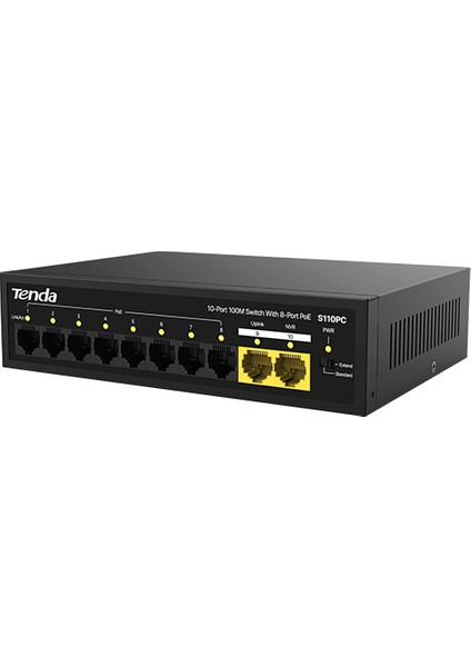 Tenda S110PC 10 Port 10/100 8 Port Poe 2 Port Uplınk 80W Yonetılemez Desktop Swıtch fiyatları