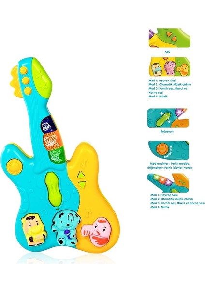 Oyuncak Işıklı ve Müzikli Gitar Bebek Piyanosu VRD-JLG-855-36A