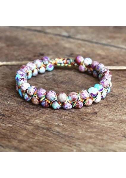 Doğal Taş Bileklik – El Yapımı Makrome Tasarım – Çok Renkli Jasper Doğal Taş – Ayarlanabilir Unisex Bileklik fiyatları