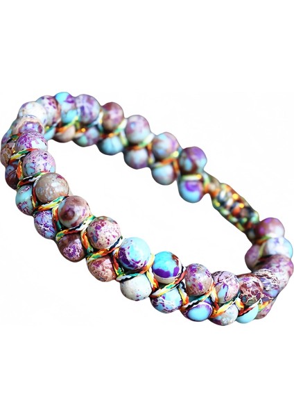 Doğal Taş Bileklik – El Yapımı Makrome Tasarım – Çok Renkli Jasper Doğal Taş – Ayarlanabilir Unisex Bileklik fırsatları