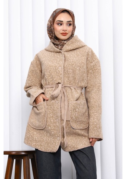 Vizon Çırçıtlı Kuşaklı Kaşe Ceket