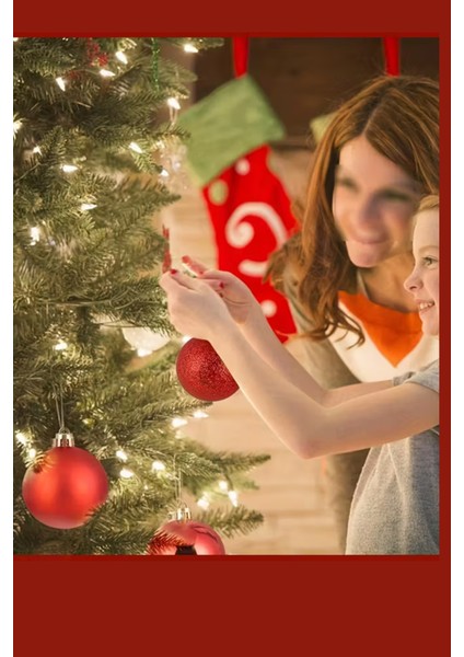 48 Parça Noel Ağacı Süs Seti | Kırmızı & Altın Iki Tonlu Plastik Yılbaşı Topları | Çiçek Desenli Dekoratif Süsler | Kış & Tatil Temalı Asma Aksesuarları