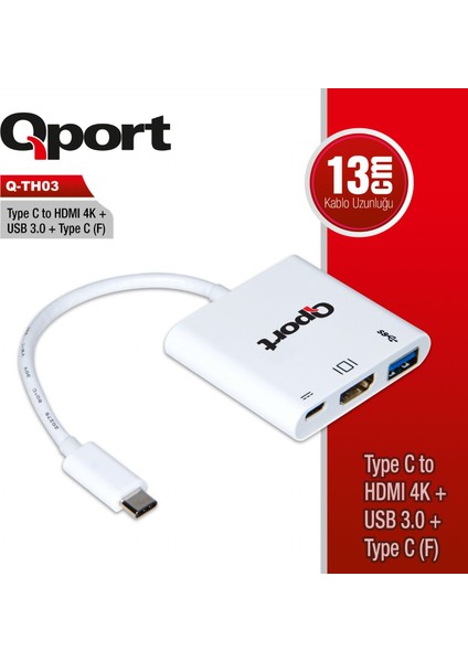 Qport Q-TH03 Type-C To Hdmı/usb/type-C Çevirici Adaptör