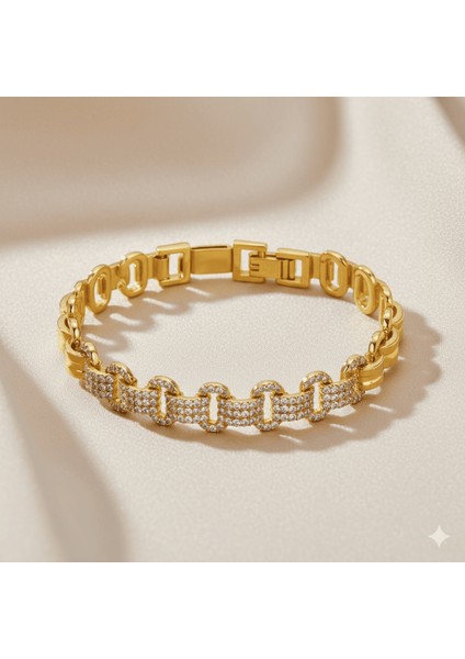 Kadın Tam Tur Xuping Bileklik - Garibaldi Model - Üç Sıra Beyaz Zirkon Taşlı - Altın Renk fırsatları