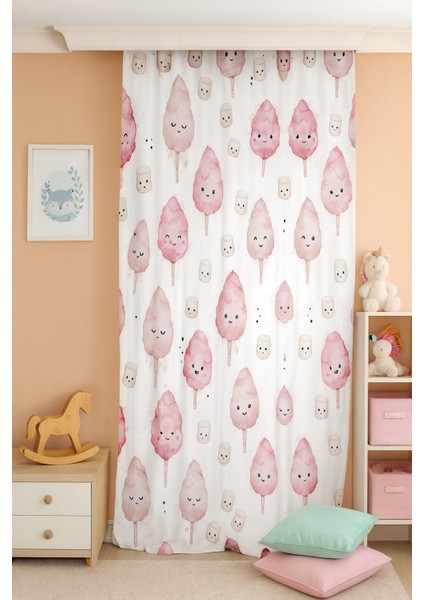 Pamuk Şeker Rüyası Tatlı Temalı Çift Kanatlı Çocuk Odası Perdesi