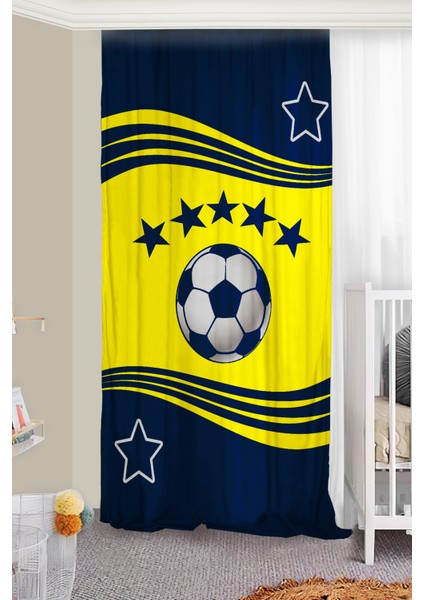 Taraftar Sarı Lacivert Çift Kanatlı Çocuk Odası Fon Perde fiyatları