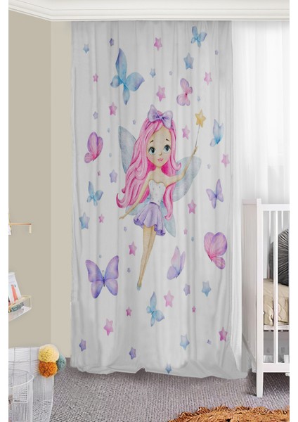 Prenses Kız Kelebekli Çift Kanatlı Çocuk Odası Fon Perde