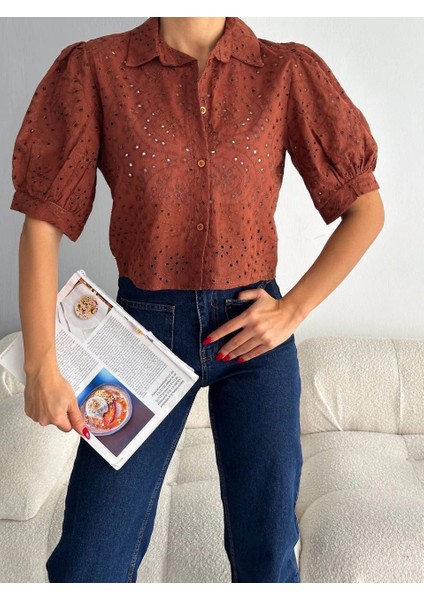 Lvsqvr Brodeli Crop Gömlek S1023 Kahve (Beden: S) fiyatları
