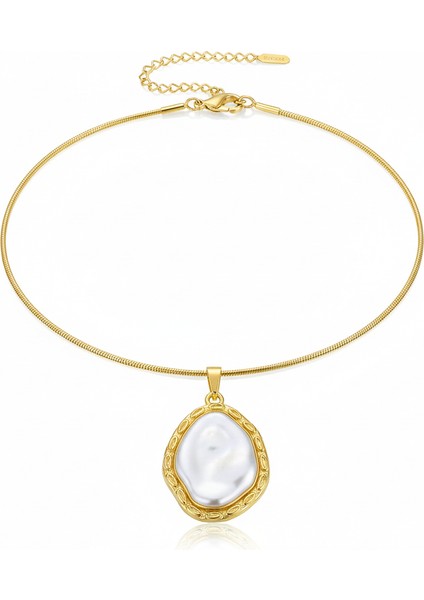 Çelik Barok Inci Kolye Yılan Zincirli Kararmaz Kaliteli Altın Rengi Takı