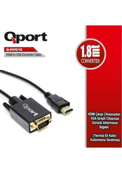 Qport Q-HVG18 1.8 mt HDMI To VGA Kablo