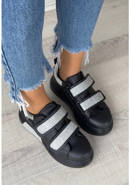 Nrtmsa Nino Siyah Cilt Simli Cırt Cırtlı Spor Ayakkabı (Numara: 39)