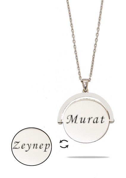 Zirkon Taşlı Yuvarlak Model Gümüş Renk Isme Özel Yazılı 925 Ayar Gümüş Kadın Kolye modelleri