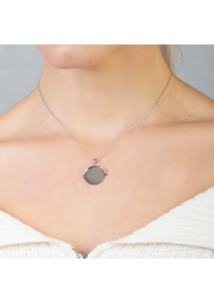 Zirkon Taşlı Yuvarlak Model Gümüş Renk Isme Özel Yazılı 925 Ayar Gümüş Kadın Kolye fırsatları