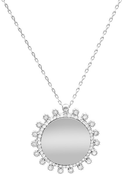 Zirkon Taşlı Güneş Tasarım Gümüş Renk Isme Özel Yazılı 925 Ayar Gümüş Kadın Kolye fiyatları