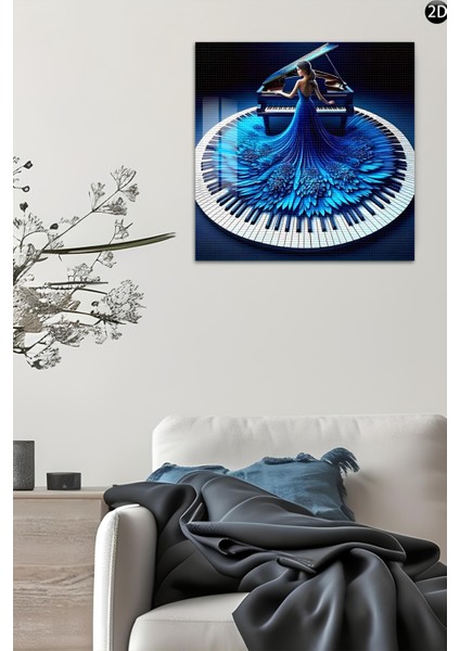 3D Görünümlü Temperli Cam Tablo – Mavi Elbiseli Piyanist Tasarımı Uv Baskı 33X33 CM-CTK108 fırsatları