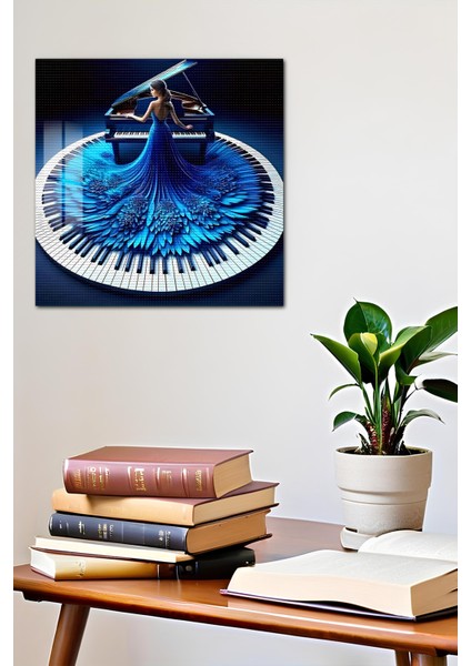 3D Görünümlü Temperli Cam Tablo – Mavi Elbiseli Piyanist Tasarımı Uv Baskı 33X33 CM-CTK108 indirimleri