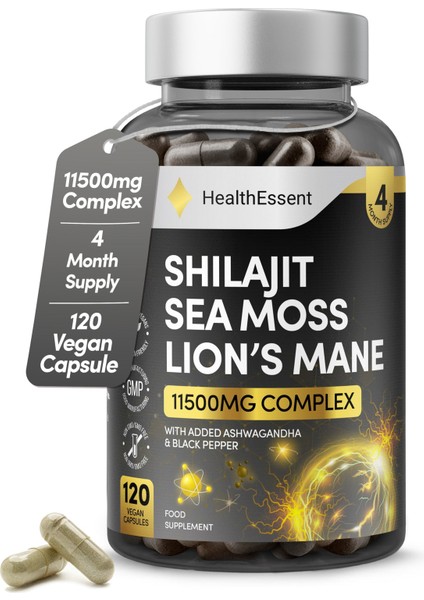 Shilajit + Sea Moss + Lion’s Mane Vegan 11.500 Mg – 120 Kapsül Adaptogen Kompleksi
