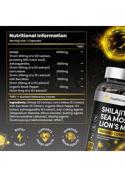 Shilajit + Sea Moss + Lion’s Mane Vegan 11.500 Mg – 120 Kapsül Adaptogen Kompleksi fiyatları