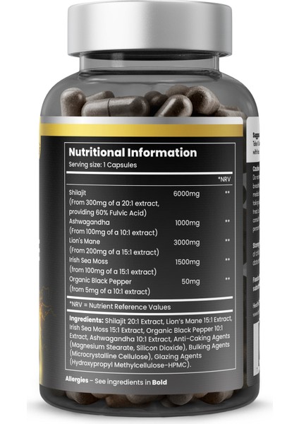 Shilajit + Sea Moss + Lion’s Mane Vegan 11.500 Mg – 120 Kapsül Adaptogen Kompleksi modelleri