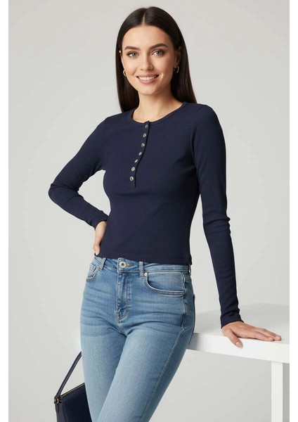 Lvsqvr Çıtçıt Detaylı Bluz Lacivert T4343 (Beden: S)