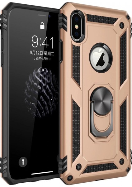 Ieg iPhone x Kılıf Sofya Yüzüklü Silikon Kapak - Gold