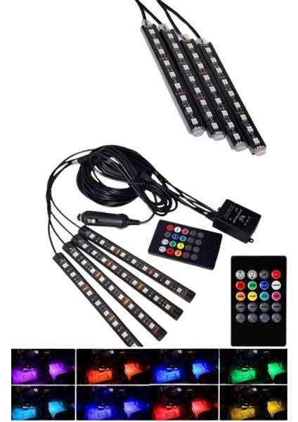 Araç Içi Aydınlatma Kumandalı 12 LED Ayak Altı LED Ambiyans Işığı Sese Duyarlı Kumandalı modelleri