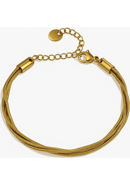 Kadın Çelik Bileklik - 5 Li Snake Model - Altın Renk