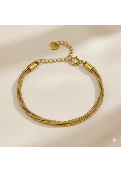Kadın Çelik Bileklik - 5 Li Snake Model - Altın Renk fırsatları