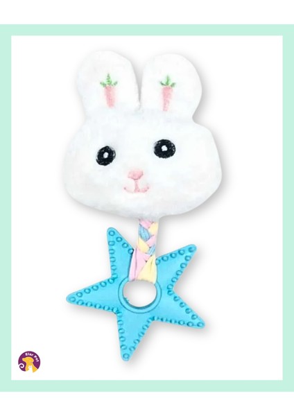 Kedi ve Köpek Yıldızlı Tavşan Dişlik Oyuncak (Beyaz)
