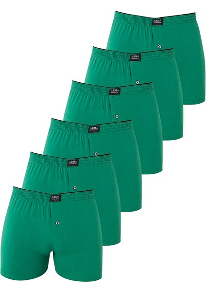 6'lı Paket Yeşil Erkek Penye Havlu Bel Boxer %100 Pamuk
