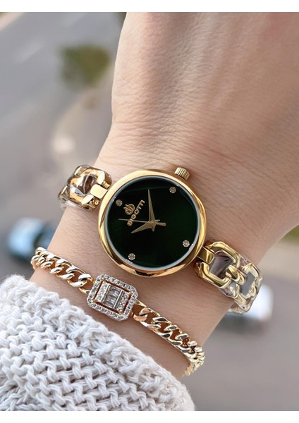 Mini Vintage Kasa Çelik Kordon 2 Yıl Garantili 3 Atm Kadın Kol Saati+Bileklik YBG.10654.6