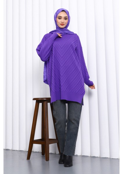 Mor Bisiklet Yaka Soğuk İplik Triko Tunik fiyatları