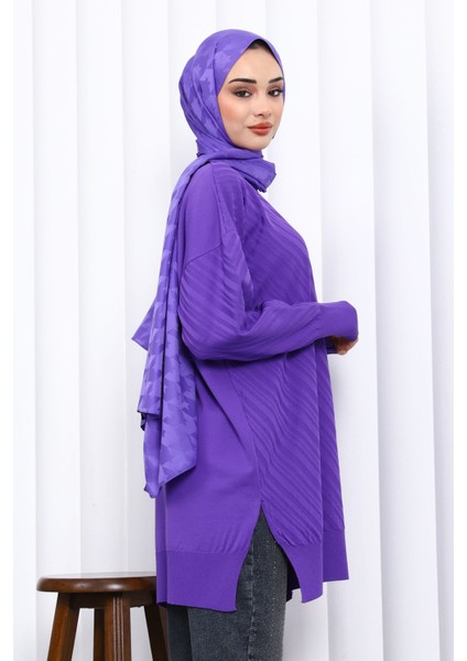 Mor Bisiklet Yaka Soğuk İplik Triko Tunik fırsatları