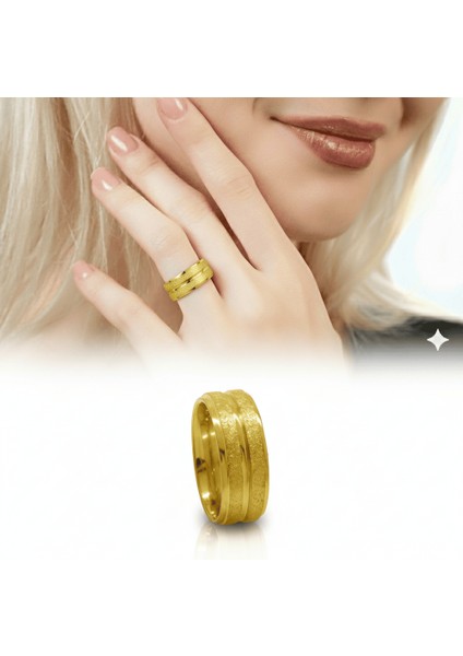 Altın Renk Modern Tasarım 316L Kalite Paslanmaz Kadın Çelik Yüzük Alyans - 18 Ölçü modelleri