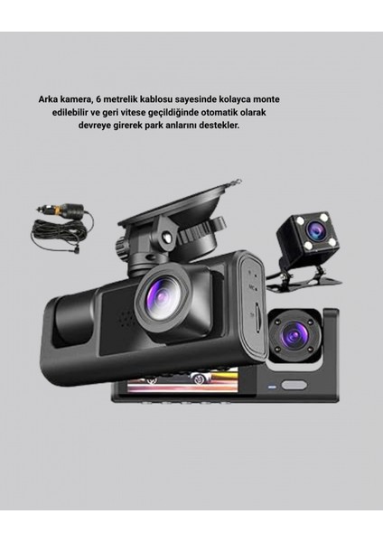 Üç Kameralı Araç Içi Kayıt Sistemi Full Hd Gece Görüşlü ve G-Sensör Destekli fırsatları