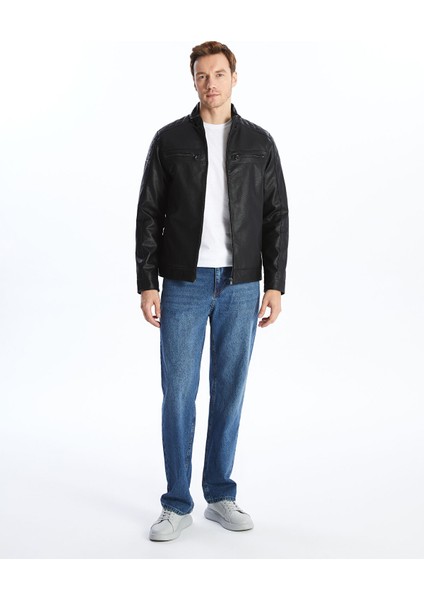 Yeni Sezon Standart Kalıp Erkek Deri Görünümlü Ceket modelleri