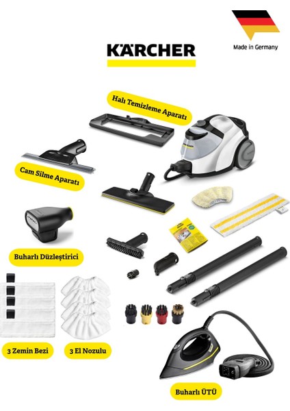 Kärcher Sc 5 Easyfix Iron Premıum Pack Buharlı Temizleyicisi-Kimyasal Gerektirmez — Sadece Musluk Suyu ile Çalışır