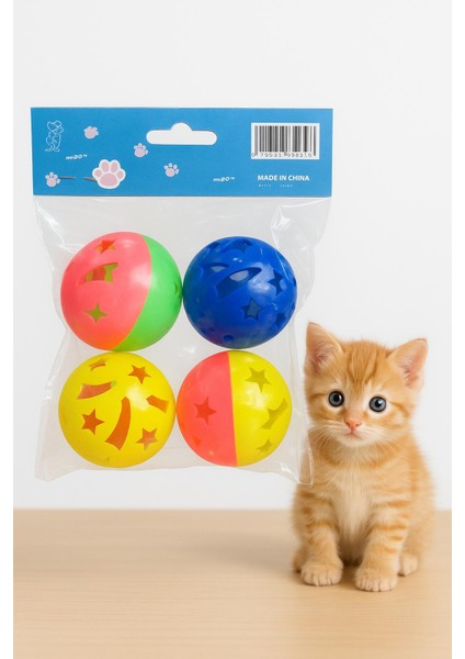 Çıngıraklı Kedi Oyuncak Topu – Renkli Sesli Kedi Oyuncağı 4 Adet
