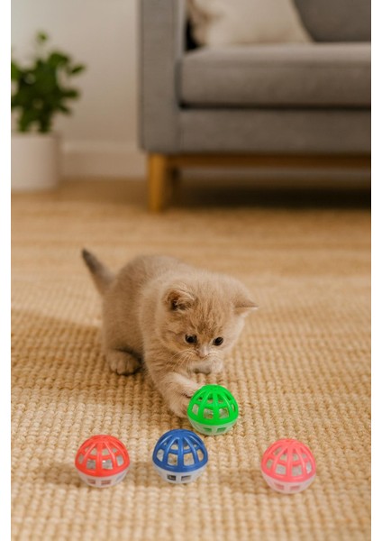 Çıngıraklı Kedi Oyuncak Topu – Renkli Sesli Kedi Oyuncağı 4 Adet fırsatları