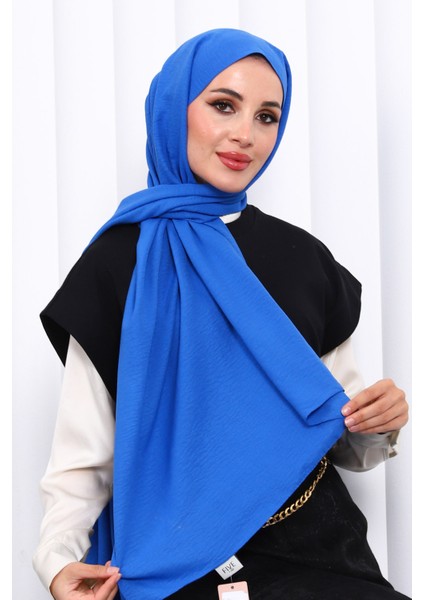 Saks Mavi Pamuklu Caz Şal