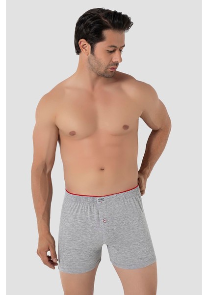 Erkek Gri Düğmeli Boxer 3'lü Paket %100 Pamuklu Penye fiyatları