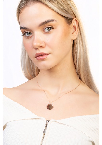 Zirkon Taşlı Yuvarlak Model Rose Renk Isme Özel Yazılı 925 Ayar Gümüş Kadın Kolye fiyatları