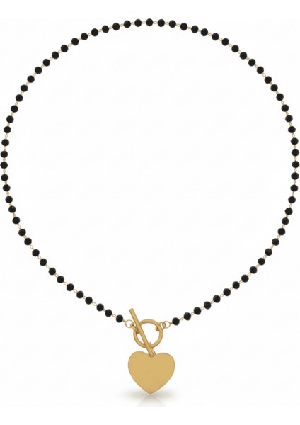 Kadın Çelik Kolye - Isme Özel Yazılı - Kalp Tasarım - Siyah Zirkon Taşlı - Altın Renk indirimleri