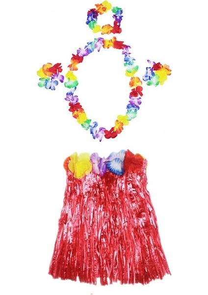 Ieg® Luau Aloha Hawaii Kolye Etek Taç ve Bileklik Seti Kırmızı (4887)